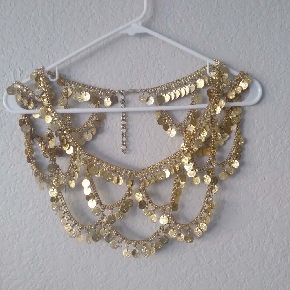 Vintage Coin Belt Metal Brass Bellydance Womens One Size 70s Boho Gypsy